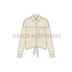 Womens shirt with tie knot flat sketch, front view
