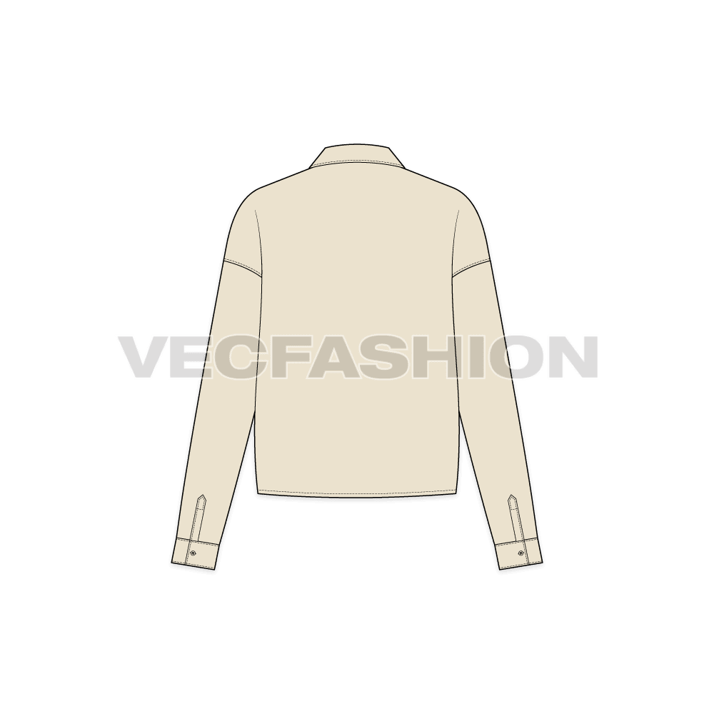 Womens shirt with tie knot flat sketch, back view
