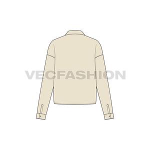 A vector illustrator template for Women's Shirt with Tie Knot. It is a drop shoulder shirt with yoke on front. There is pocket on left chest and Knot detailing at the hem.