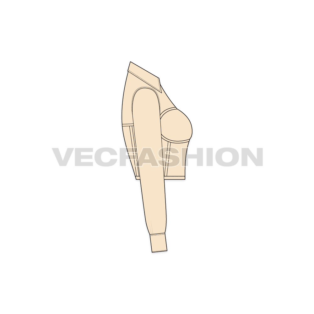 Womens shirt with under layer corset flat sketch, side view