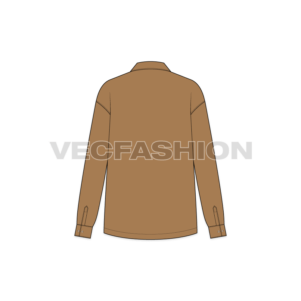 Womens shirt with zip front flat sketch, back view