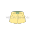 Womens short body beach shorts flat sketch, front view