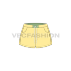 Womens short body beach shorts flat sketch, front view