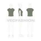Womens short body cap sleeve t-shirt flat sketch, croqui sketch