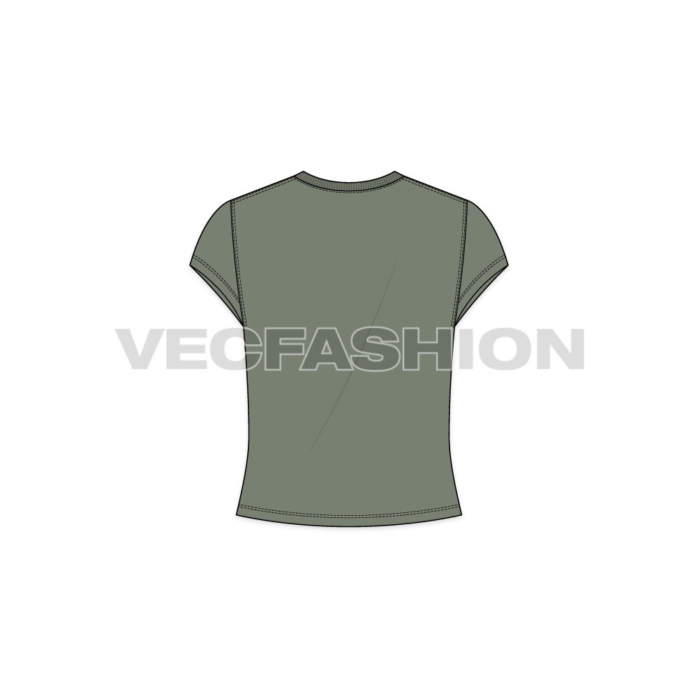 Womens short body cap sleeve t-shirt flat sketch, back view