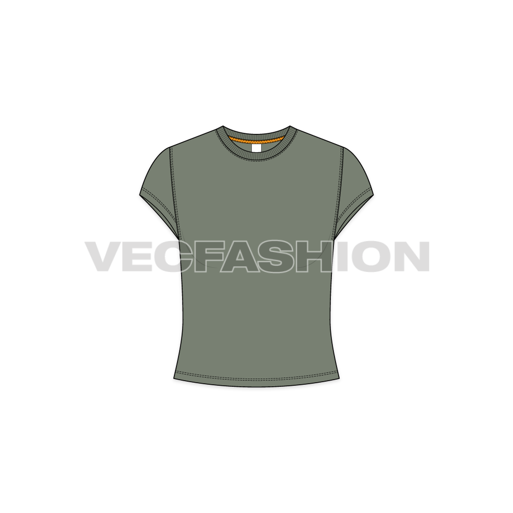 Womens short body cap sleeve t-shirt flat sketch, front view