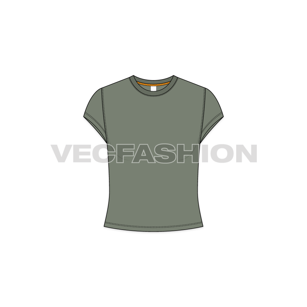 Round Neck Slim-fit Short Body T-shirt vector apparel template