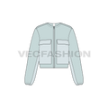 Women's Short Body Jacket flat sketch, front view