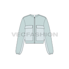 Women's Short Body Jacket flat sketch, front view