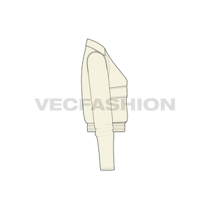 A vector illustrator template for Women's Short Body Jacket. It is a dropped shoulder streetwear style jacket with details like elasticated bottom hem, big pockets, zippers etc.