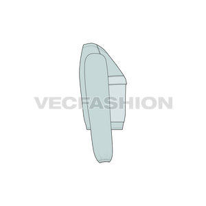 A vector illustrator template for Women's Short Body Jacket. It is in a light blue vintage color with big pockets on chest and a simple collar neck.  