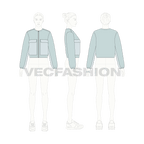 Women's Short Body Jacket flat sketch, croqui sketch