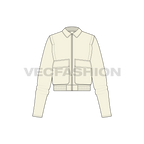 Women's Short Body Jacket flat sketch, front view