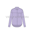 Womens short body shirt with yoke flat sketch, front view