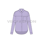 Womens short body shirt with yoke flat sketch, front view