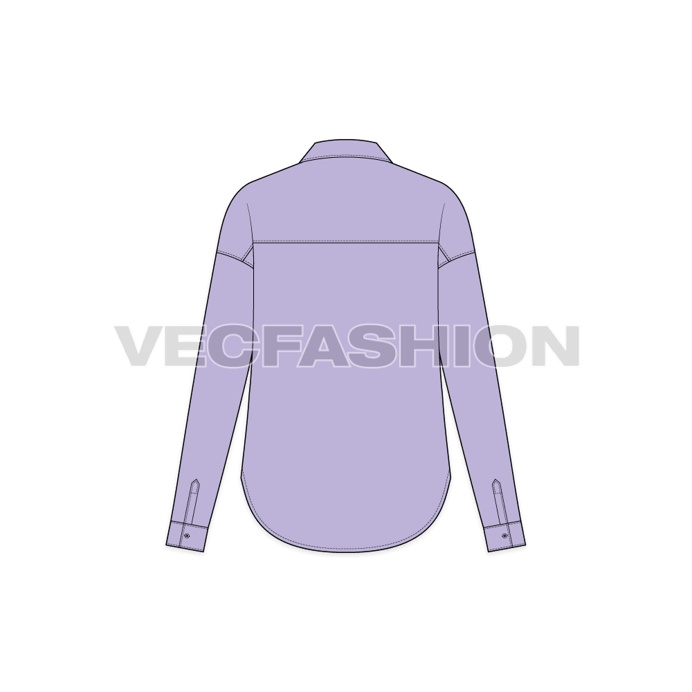 Womens short body shirt with yoke flat sketch, back view