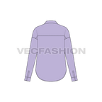 Womens short body shirt with yoke flat sketch, back view