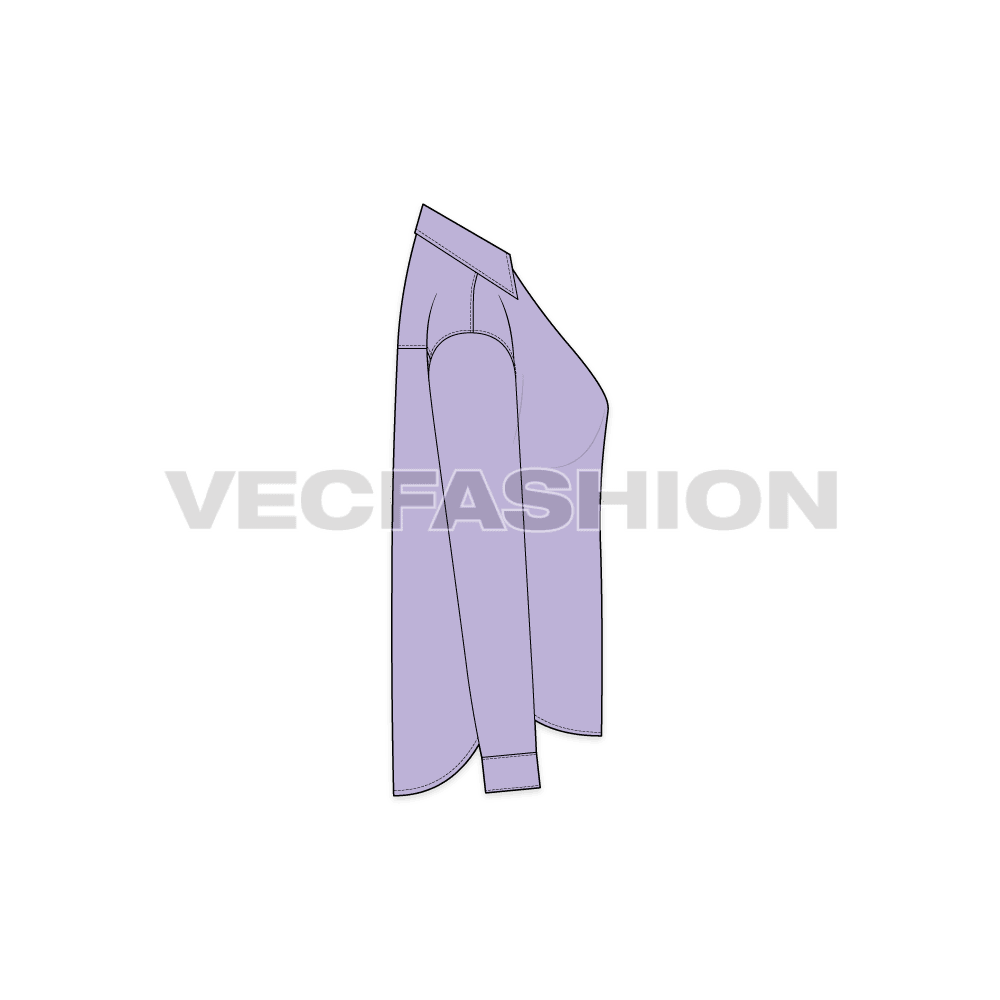 Womens short body shirt with yoke flat sketch, side view