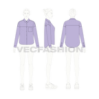 Womens short body shirt with yoke flat sketch, croqui sketch