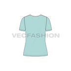 Womens short sleeved open neck tee flat sketch, back view