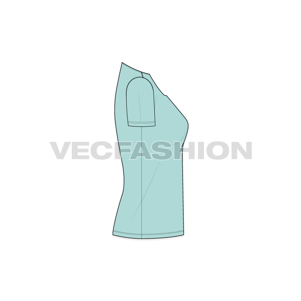 Women's Short Sleeved Open Neck Tee vector clothing sketch