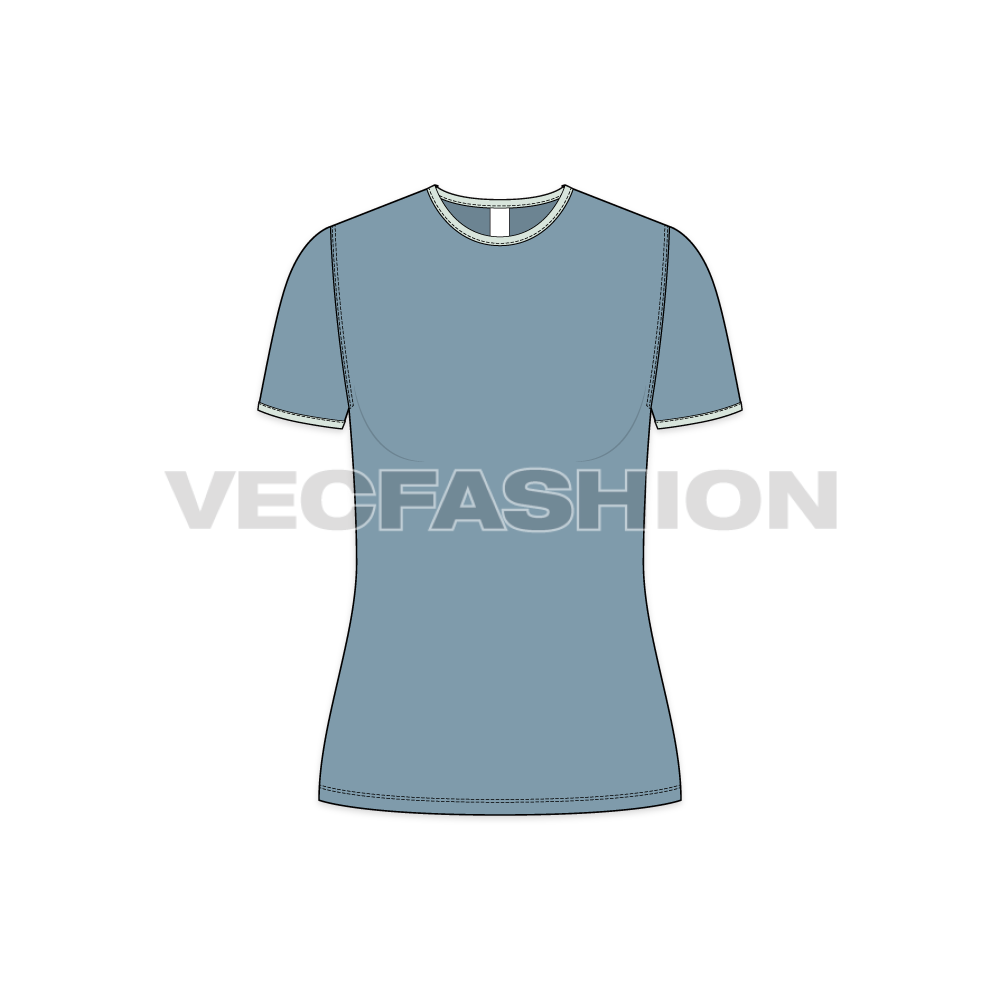 Womens short sleeved ringer tee flat sketch, front view