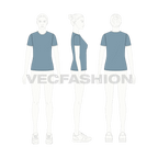 Womens short sleeved ringer tee flat sketch, croqui sketch