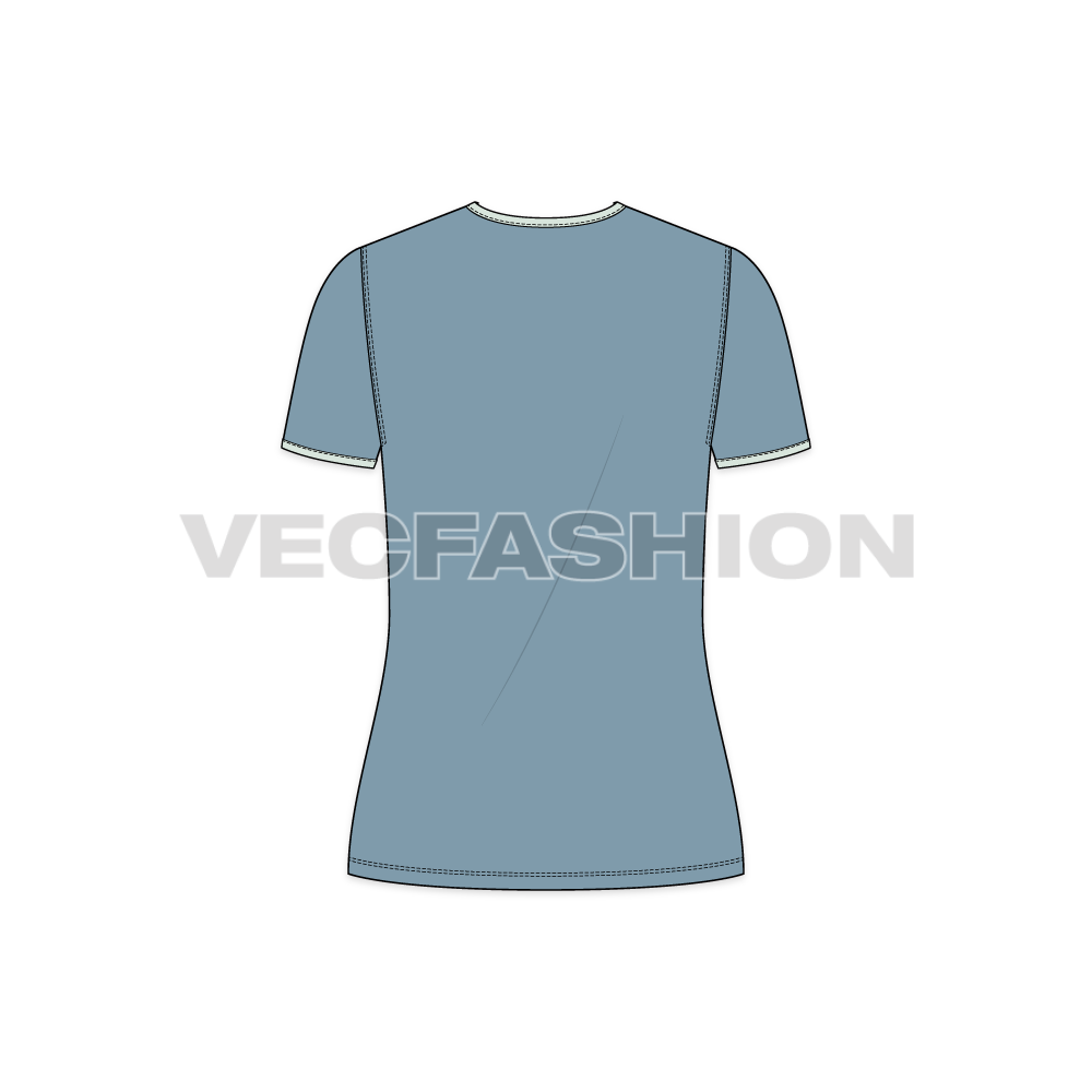 Womens short sleeved ringer tee flat sketch, back view