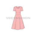 Womens short sleeved swing dress flat sketch, front view