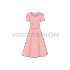 Womens short sleeved swing dress flat sketch, front view