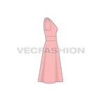 Womens short sleeved swing dress flat sketch, side view
