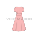 Womens short sleeved swing dress flat sketch, back view