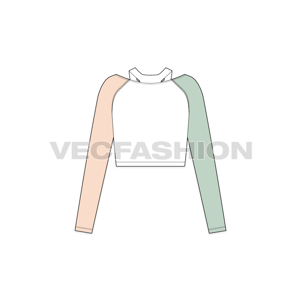 Womens shoulder cutout pullover flat sketch, back view