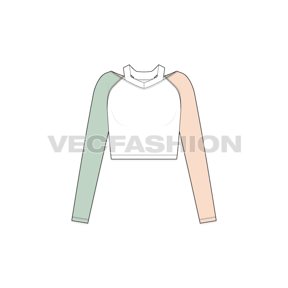 Womens shoulder cutout pullover flat sketch, front view