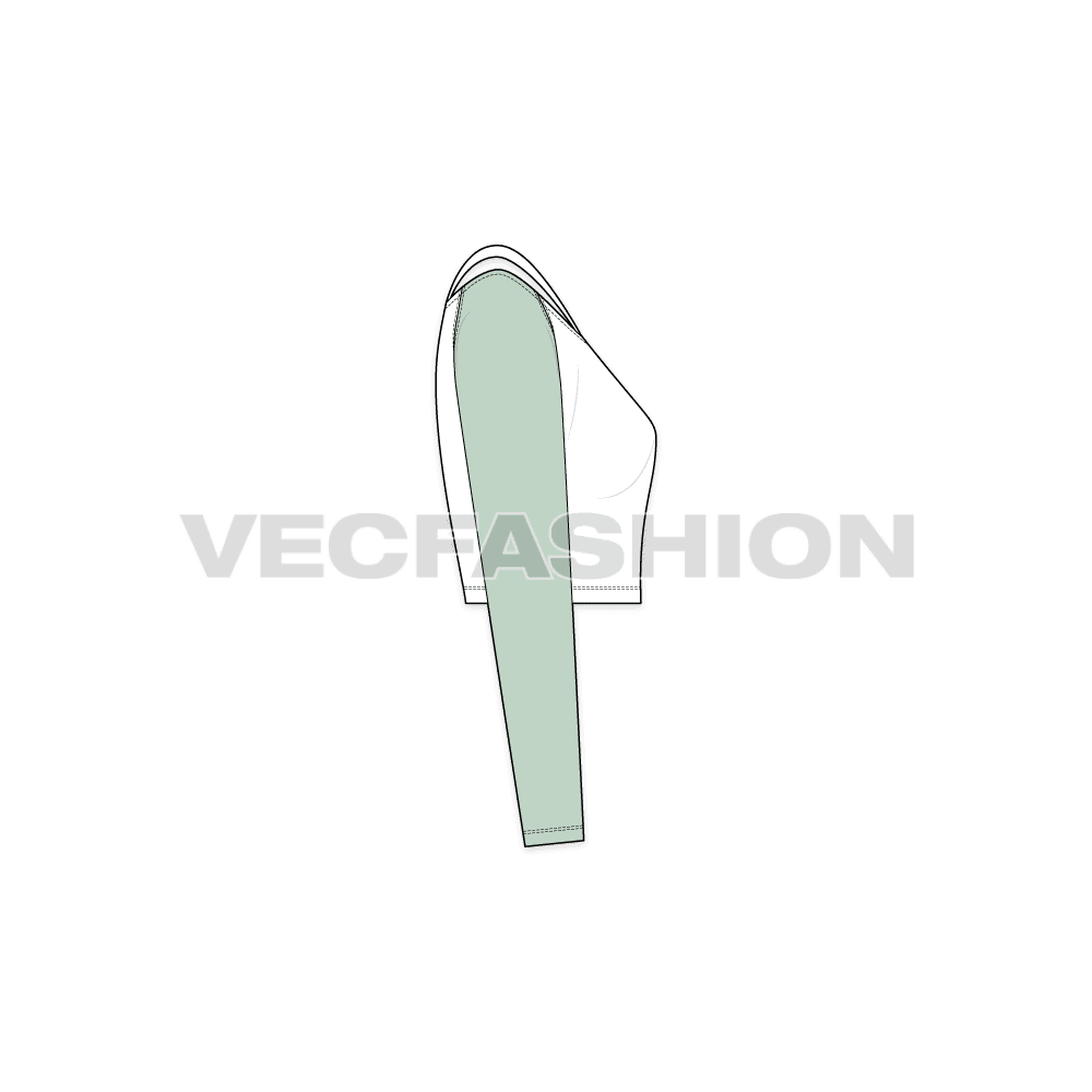 Womens shoulder cutout pullover flat sketch, side view