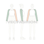 Womens shoulder cutout pullover flat sketch, croqui sketch