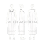 Womens sleep wear dress flat sketch, on croqui