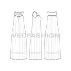 Womens sleep wear dress flat sketch, showing all views, front, side and back