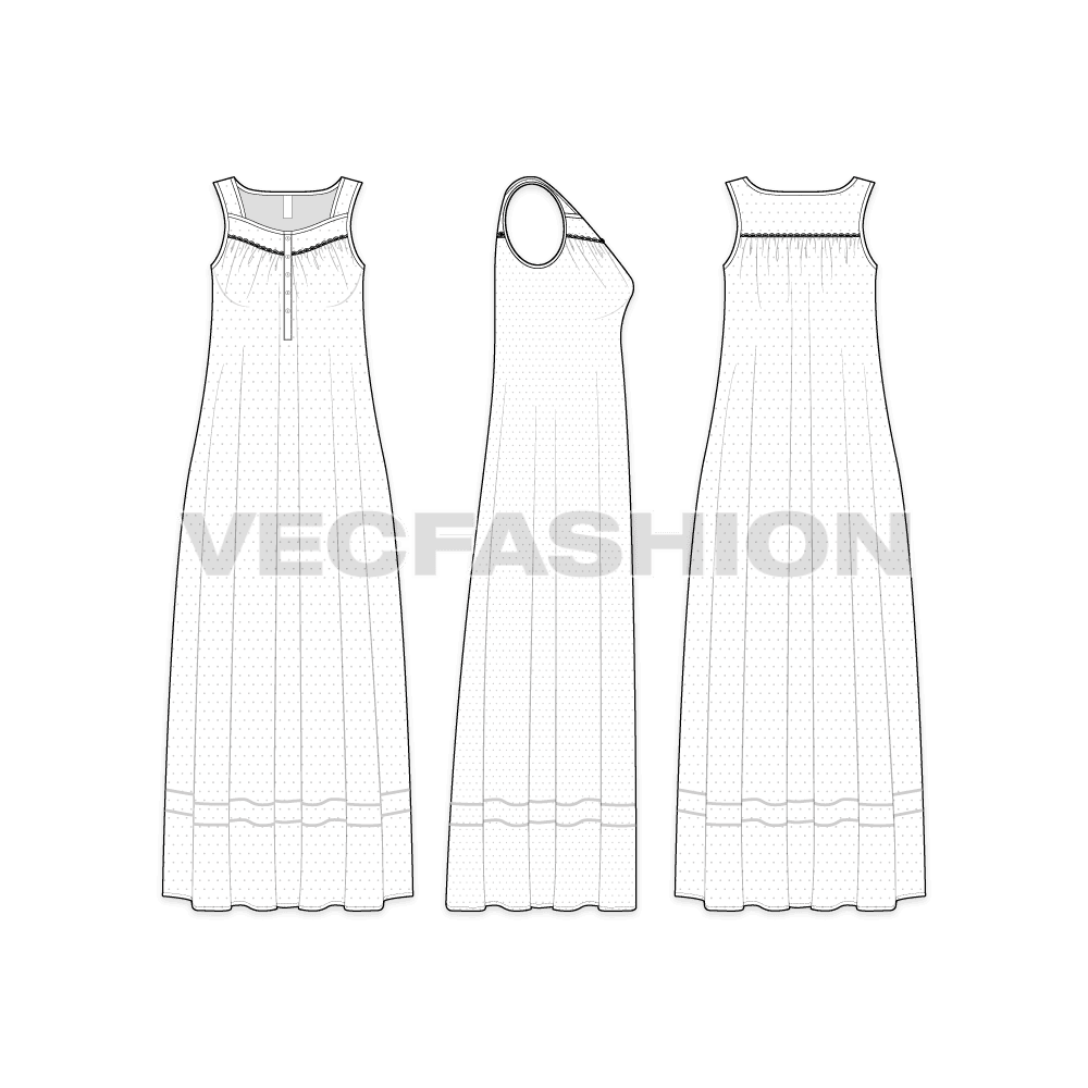 Sheath Dress For Women/ Illustrator Flat Sketch Template/ Front And Ba