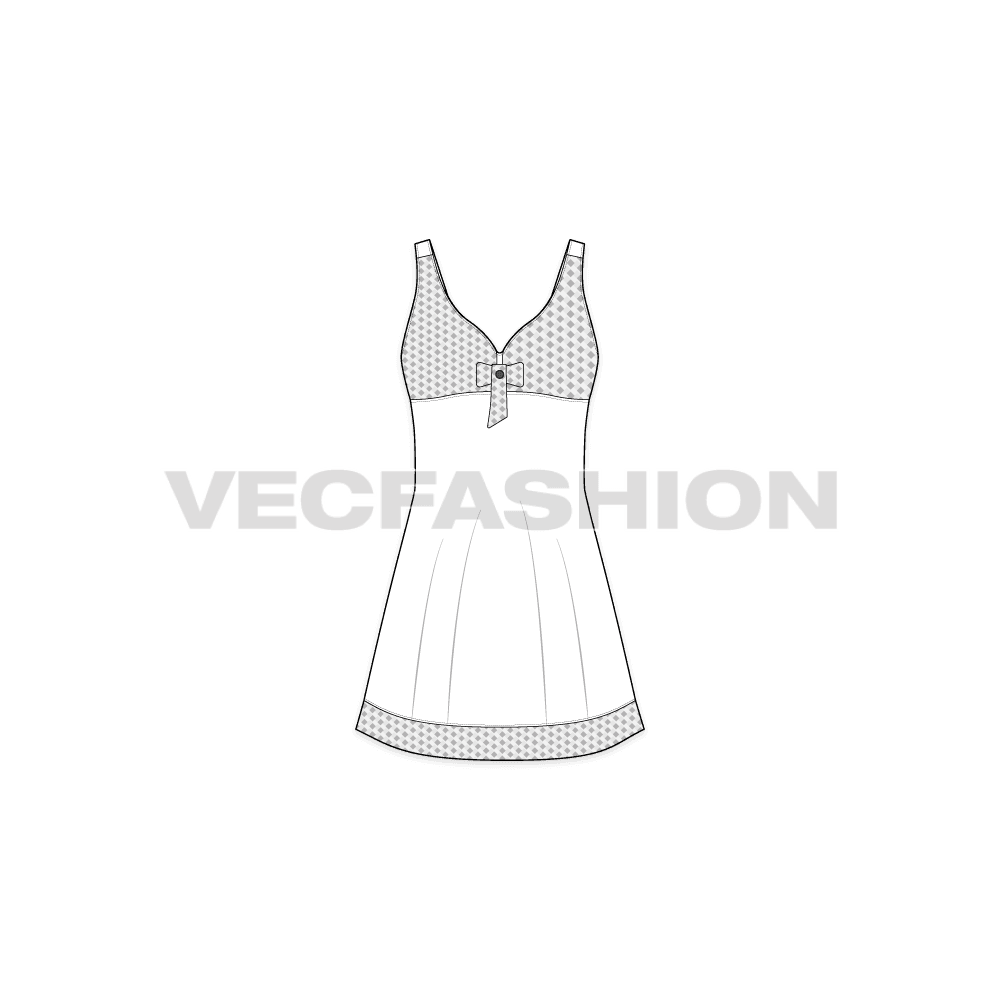 Womens sleepwear short dress flat sketch, front view