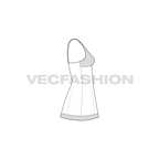 Womens sleepwear short dress flat sketch, side view