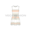 Womens sleeveless dress, striped beach flat sketch, front view