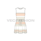 Womens sleeveless dress, striped beach flat sketch, front view