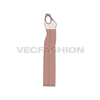 Womens sleeveless dress, full length slit flat sketch, side view