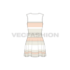 Womens sleeveless dress, striped beach flat sketch, back view