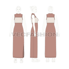 Womens sleeveless dress, full length slit flat sketch, croqui sketch