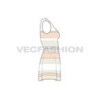 Womens sleeveless dress, striped beach flat sketch, side view