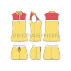 Womens sleeveless polo shirt set flat sketch, showing all views, front, side and back