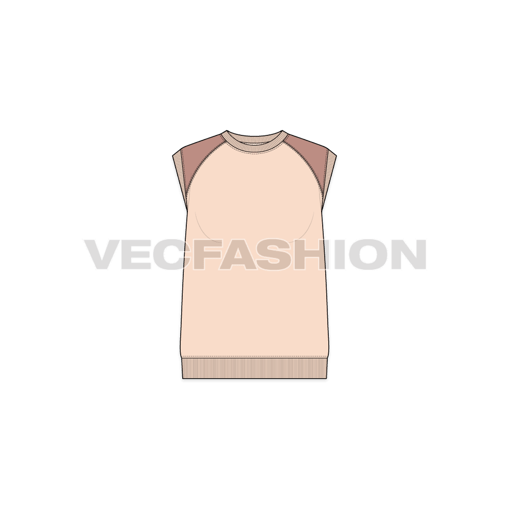 Womens sleeveless sweat top flat sketch, front view