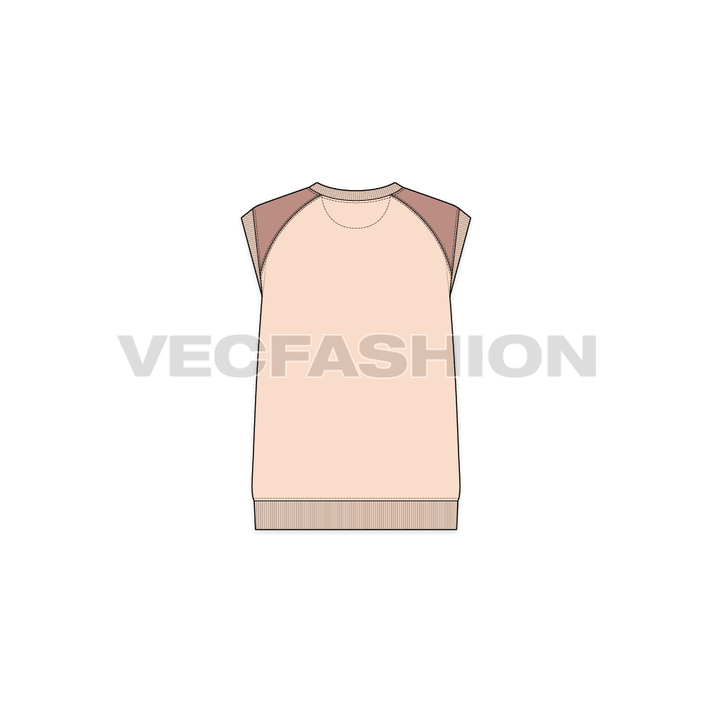 Womens sleeveless sweat top flat sketch, back view